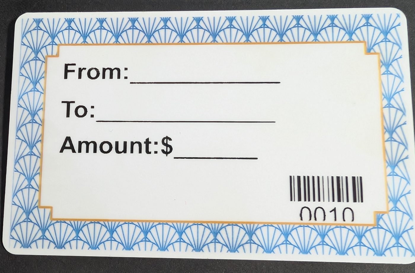 Printed gift certificate