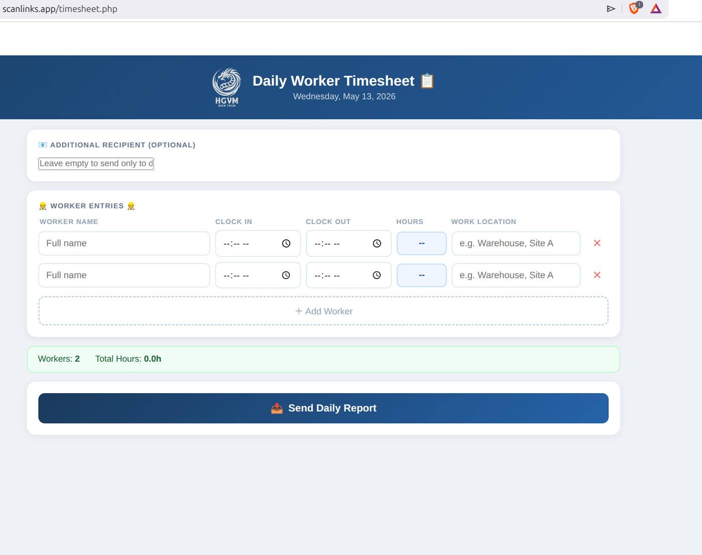 Daily Worker Timesheet web app
